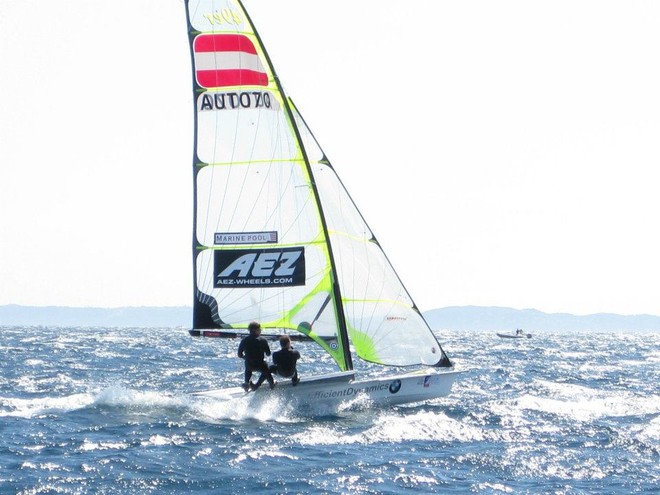 Only 10 49ers finished the only race sailed on the opening day at Hyeres © ISAF 