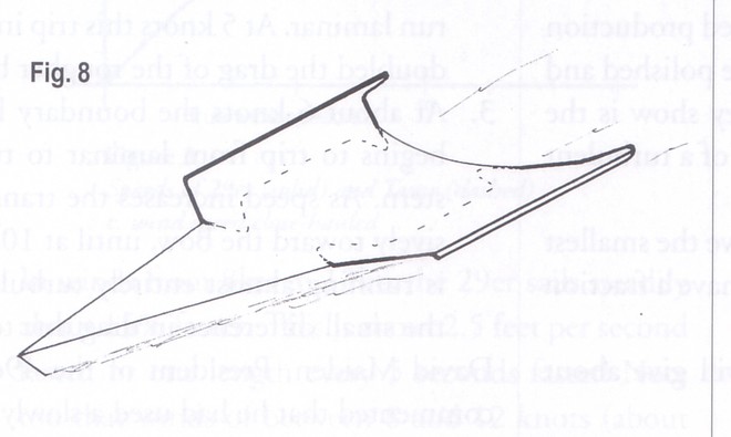 Frank Bethwaite drawing of the 49er showing development of solid, low drag wings - and the bow/nose drawn to the left © Bethwaite Design