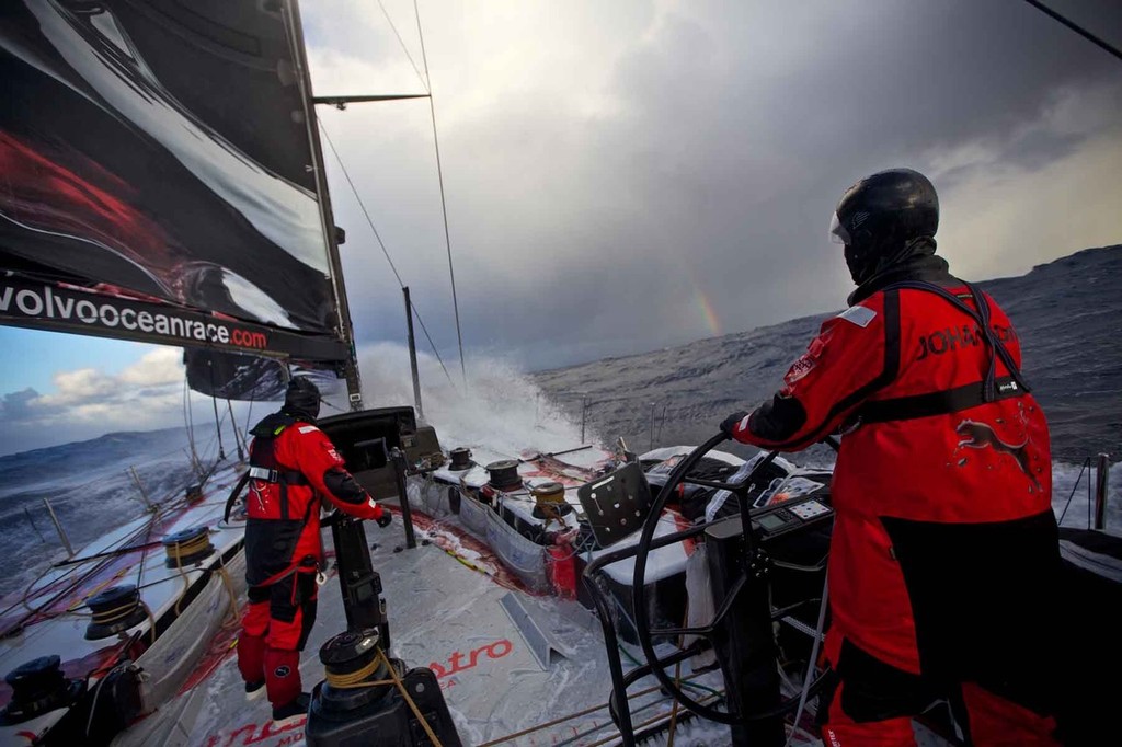 Thomas Johanson takes PUMA's Mar Mostro towards a Southern Ocean squall. PUMA Ocean Racing powered by BERG during leg 5 of the Volvo Ocean Race 2011-12, from Auckland, New Zealand to Itajai, Brazil. (Credit: Amory Ross/PUMA Ocean Racing/Volvo Ocean Race) photo copyright Amory Ross/Puma Ocean Racing/Volvo Ocean Race http://www.puma.com/sailing taken at  and featuring the  class