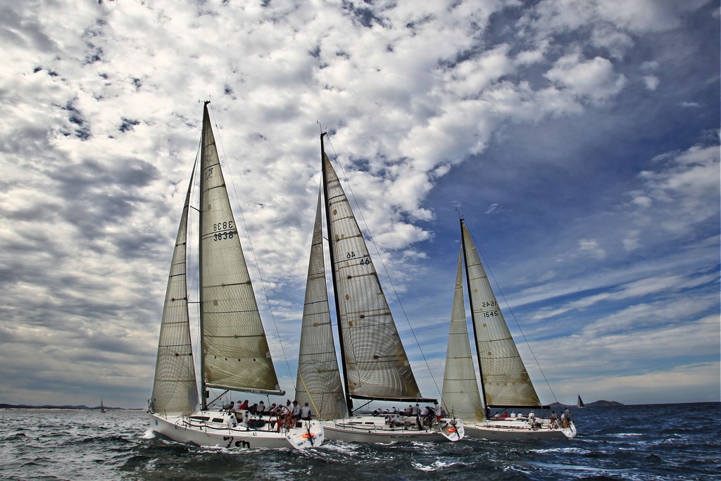 (L-R) ’Zen’, ’Exile’ and ’Victoire’ race during the NSW IRC Championships at the 2012 Sail Port Stephens Regatta photo copyright Matt King /Sail Port Stephens 2012 taken at  and featuring the  class