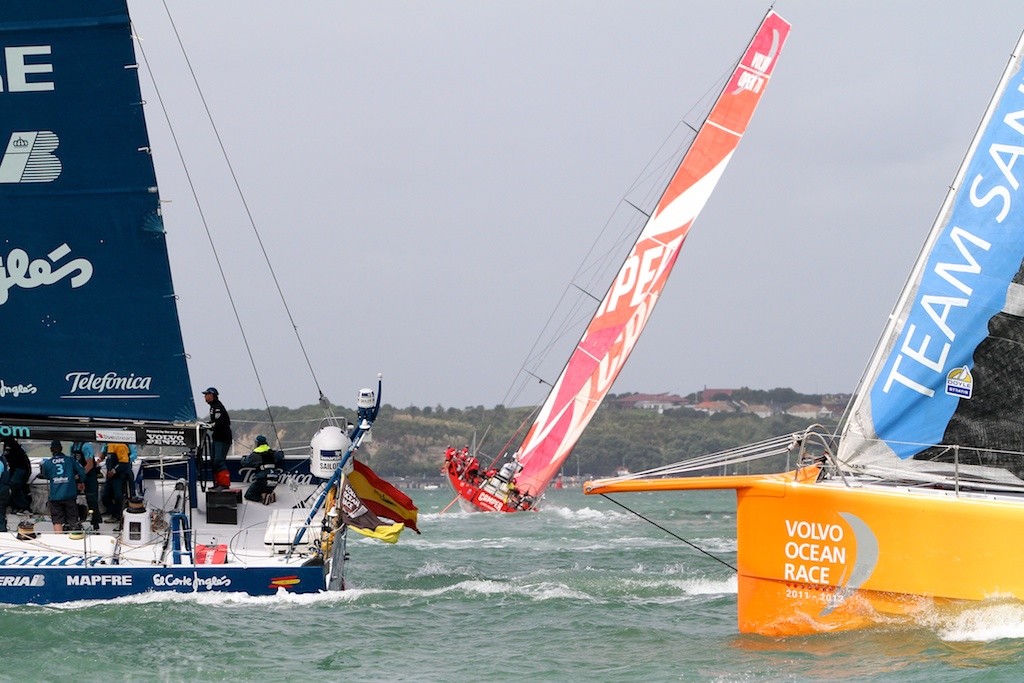 Camper being chased down the fleet, Auckland in-port race - Volvo Ocean Race 2011 - 2012 photo copyright Greg Mulvaney - copyright http://www.gregmulvaney.com taken at  and featuring the  class
