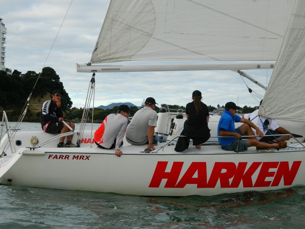 Chris Steel and Owen Rutter's Events Clothing crew struggling to get Harken past Stanley Point - 2012 NZ Marine Industry Sailing Challenge photo copyright Tom Macky taken at  and featuring the  class
