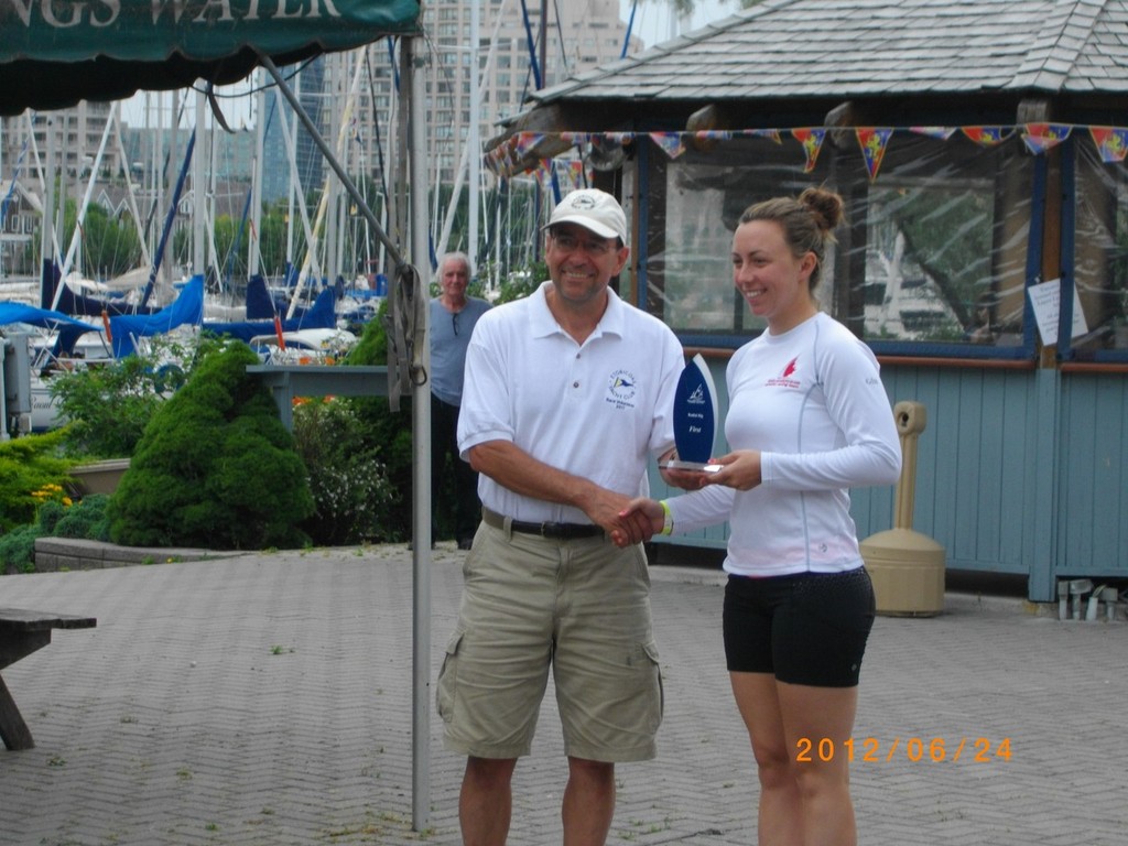 Brenda Bowskill wins top female, top  Ontario sailor and overall winner of the Radial Rig, presented by EYC Flag Officer - 2012 Laser and Radial Canadian Championships at Etobicoke Yacht Club photo copyright Katie Nicoll taken at  and featuring the  class