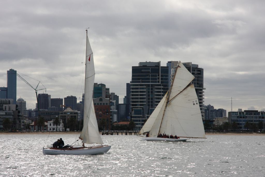 Pre-start evolutions by Acrospire III and the Tumlaren, Ettrick, off Beaconsfield Parade. Port Melbourne - Classic Yacht Association 2012 Winter Series Race 1 May 6 © Bob Tanner