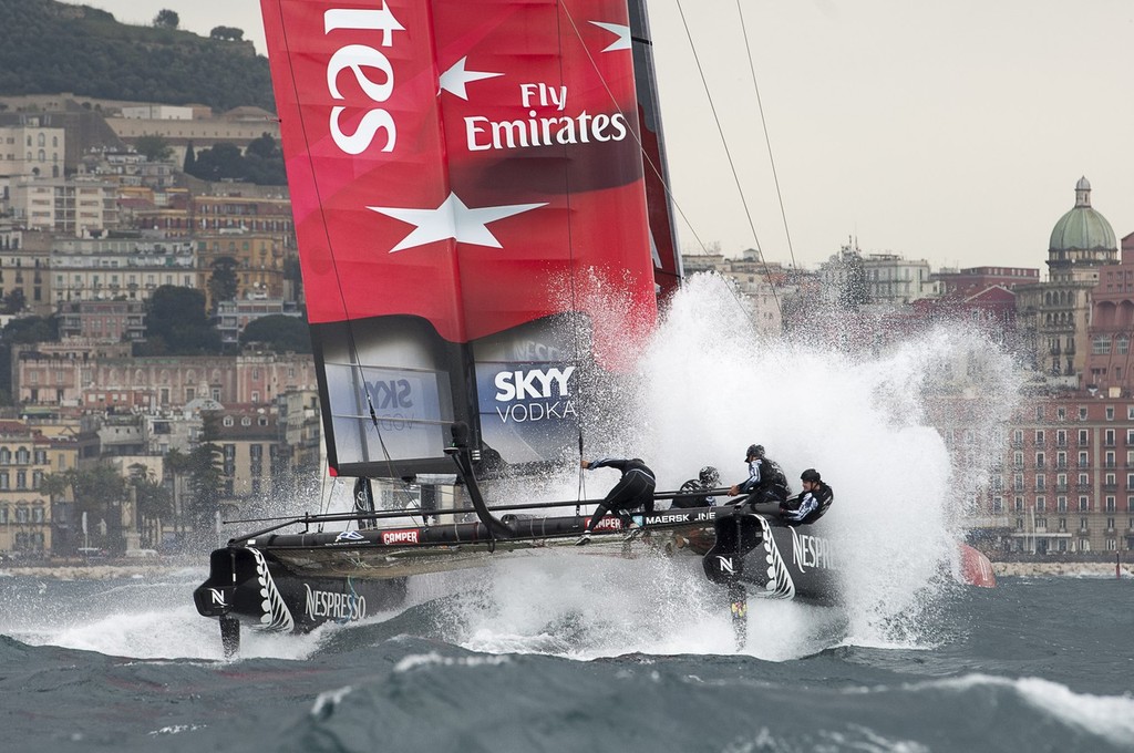 Emirates Team New Zealand, day one of the America's Cup World Series regatta in Naples, Italy. 11/4/2012 photo copyright Emirates Team New Zealand / Photo Chris Cameron ETNZ  taken at  and featuring the  class