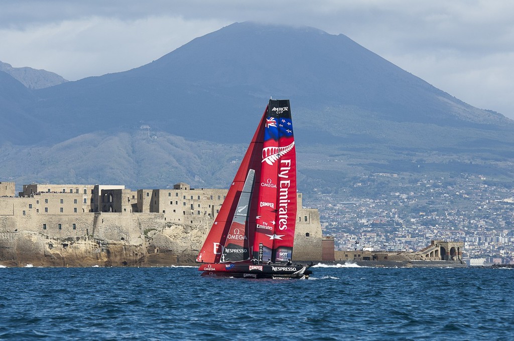 Emirates Team New Zealand lead from start to finish in the third race of the regatta on day two of the America's Cup World Series in Naples. 12/4/2012 photo copyright Chris Cameron/ETNZ http://www.chriscameron.co.nz taken at  and featuring the  class