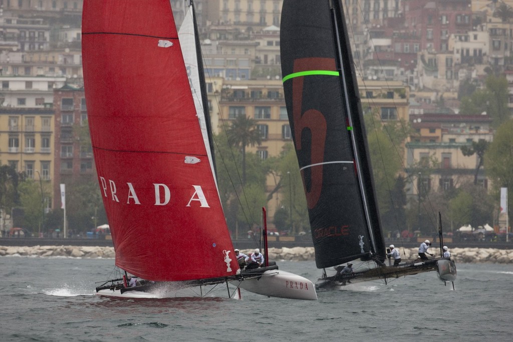 Luna Rossa and Oracle Racing - America’s Cup World Series Naples 2012 - Race day 3 photo copyright ACEA - Photo Gilles Martin-Raget http://photo.americascup.com/ taken at  and featuring the  class