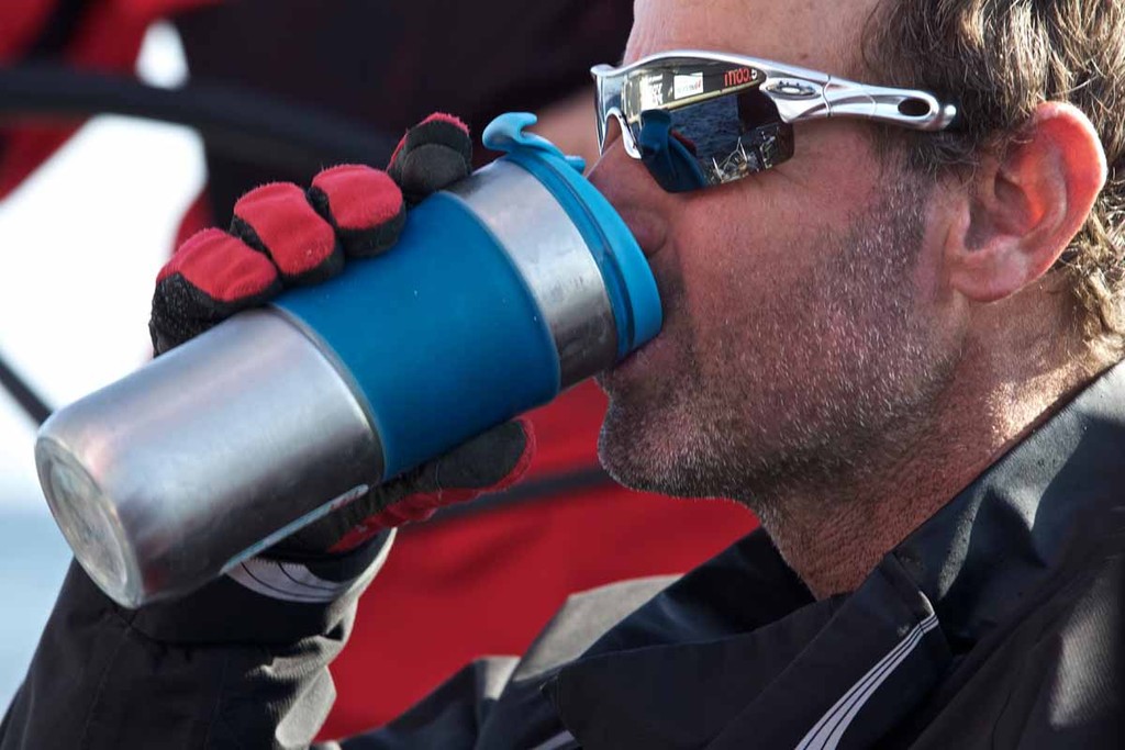 Jono Swain drinking his english tea on deck. PUMA Ocean Racing powered by BERG during leg 5 of the Volvo Ocean Race 2011-12, from Auckland, New Zealand, to Itajai, Brazil. (Credit: Amory Ross/PUMA Ocean Racing/Volvo Ocean Race) photo copyright Amory Ross/Puma Ocean Racing/Volvo Ocean Race http://www.puma.com/sailing taken at  and featuring the  class