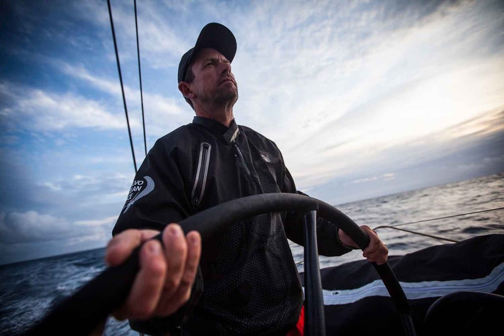 Brad Jackson driving the twilight shift. Onboard PUMA Ocean Racing powered by BERG during leg 7 of the Volvo Ocean Race 2011-12, from Miami, USA to Lisbon, Portugal. (Credit: Amory Ross/PUMA Ocean Racing/Volvo Ocean Race) photo copyright Amory Ross/Puma Ocean Racing/Volvo Ocean Race http://www.puma.com/sailing taken at  and featuring the  class