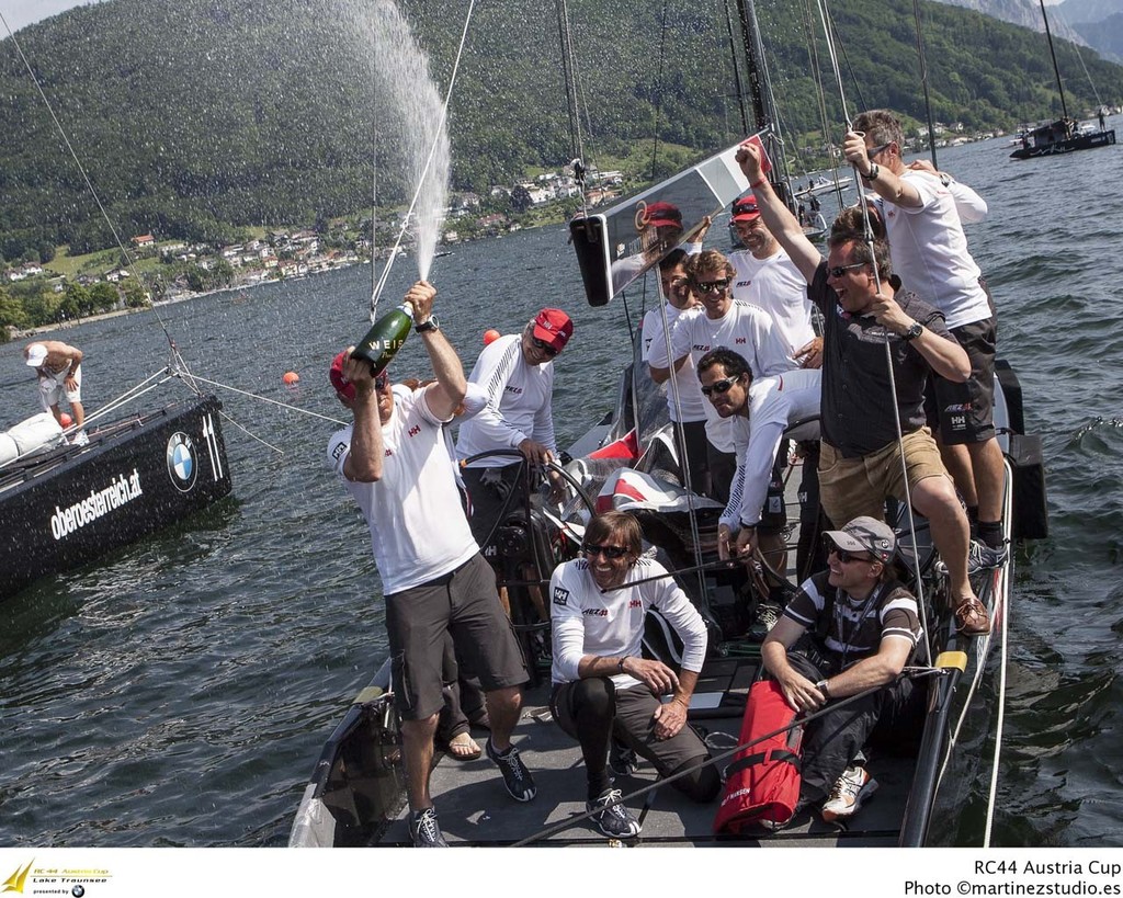 AEZ crew celebrate their race win - RC44 Austria Cup 2012 photo copyright MartinezStudio.es http://www.rc44.com taken at  and featuring the  class