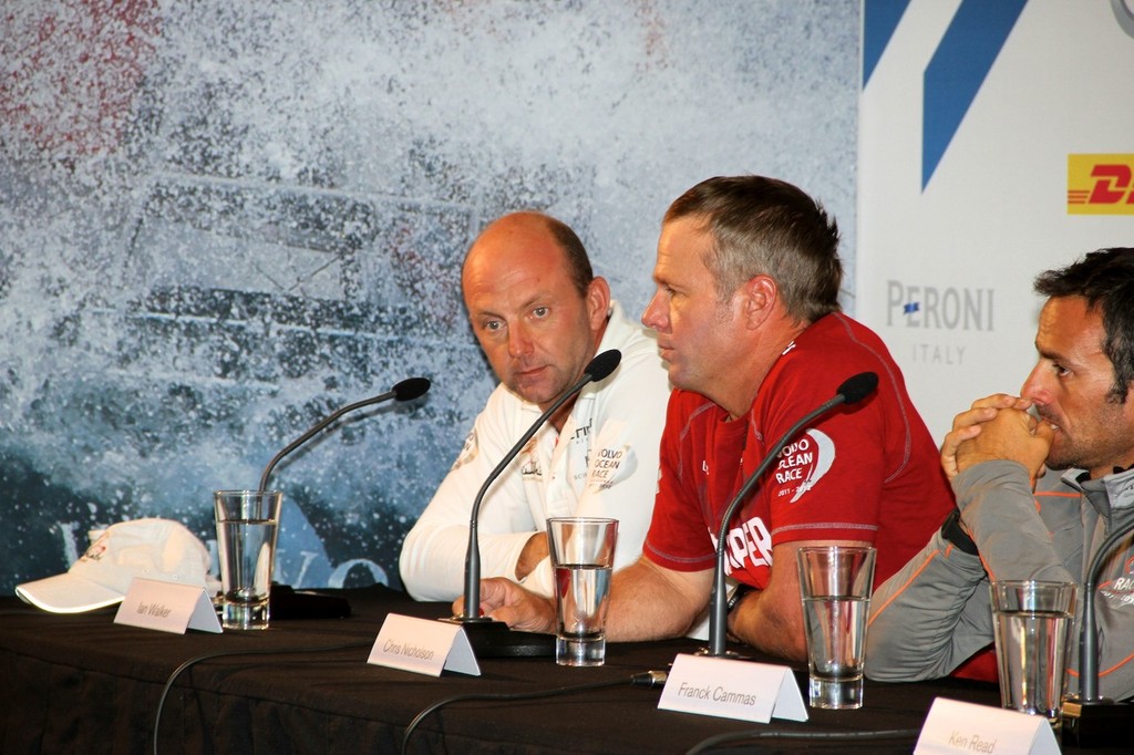 Franck Cammas (obscured), Chris Nicholson and Ian Walker - Volvo Ocean Race - Skippers Media Conference, March 16, 2012 photo copyright Richard Gladwell www.photosport.co.nz taken at  and featuring the  class