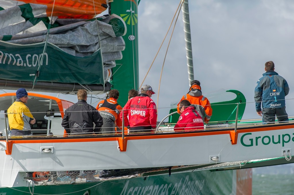 Franck Cammas takes the Volvo 70 skippers sailing on Groupama 3 Trimiran. Lorient stop over Volvo Ocean Race 2011-12. (Credit: PAUL TODD/Volvo Ocean Race) photo copyright Paul Todd/Volvo Ocean Race http://www.volvooceanrace.com taken at  and featuring the  class