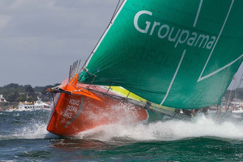 Groupama Sailing Team competing in the Bretagne In-Port Race, in Lorient, France, during the Volvo Ocean Race 2011-12. (Credit: IAN ROMAN/Volvo Ocean Race) photo copyright Ian Roman/Volvo Ocean Race http://www.volvooceanrace.com taken at  and featuring the  class