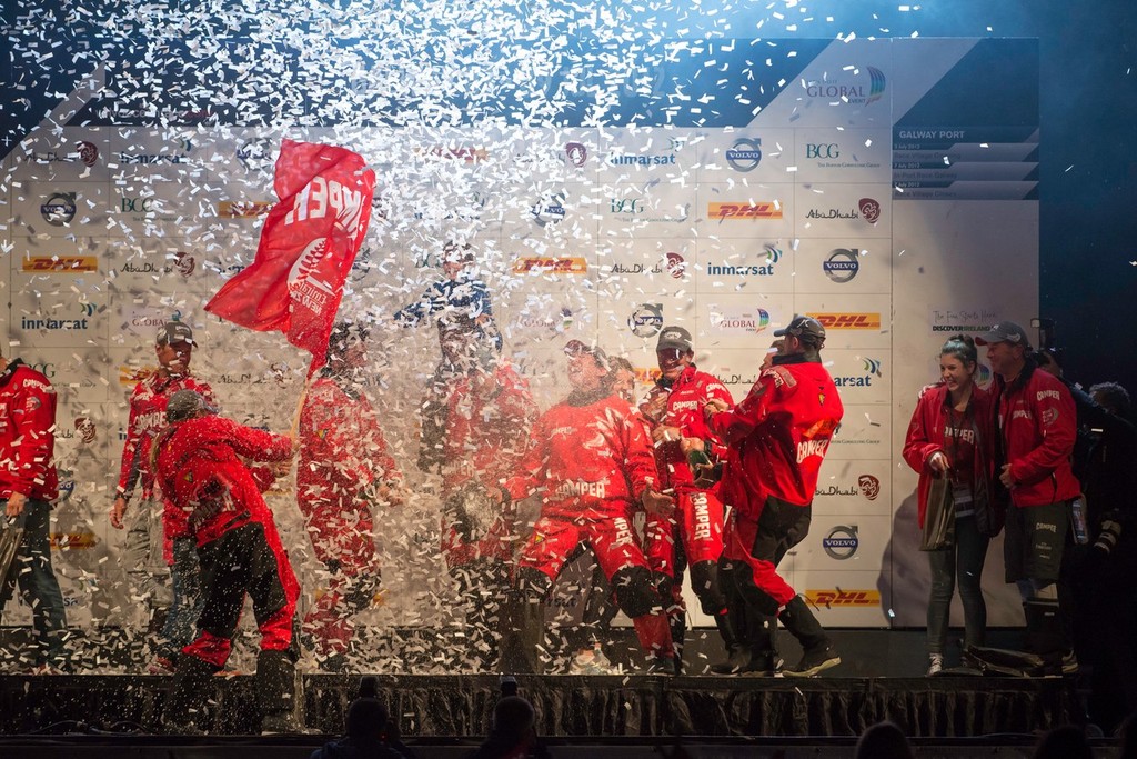 CAMPER with Emirates Team New Zealand, skippered by Chris Nicholson from Australia, celebrate winning leg 9 of the Volvo Ocean Race 2011-12, from Lorient, France to Galway, Ireland. (Credit: PAUL TODD/Volvo Ocean Race) photo copyright Paul Todd/Volvo Ocean Race http://www.volvooceanrace.com taken at  and featuring the  class