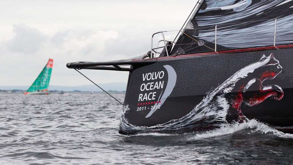 PUMA Ocean Racing powered by BERG, skippered by Ken Read from the USA chasing Groupama Sailing Team, in the Discover Ireland In-Port Race, in Galway, Ireland, during the Volvo Ocean Race 2011-12. (Credit: IAN ROMAN/Volvo Ocean Race) photo copyright Ian Roman/Volvo Ocean Race http://www.volvooceanrace.com taken at  and featuring the  class