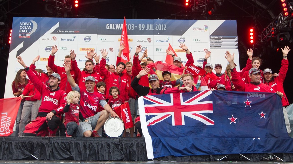 CAMPER with Emirates Team New Zealand, skippered by Chris Nicholson from Australia, second place overall in the Volvo Ocean Race 2011-12, at the final public prize giving, in Galway, Ireland, during the Volvo Ocean Race 2011-12. (Credit: IAN ROMAN/Volvo Ocean Race) photo copyright Ian Roman/Volvo Ocean Race http://www.volvooceanrace.com taken at  and featuring the  class
