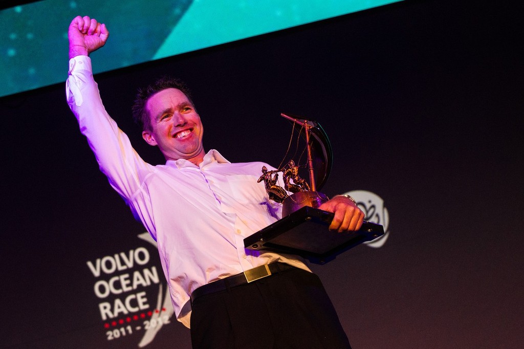 Groupama Sailing Team bowman, Brad Marsh from New Zealand, wins the Abu Dhabi Seamanship award for the Volvo Ocean Race 2011-12, at the Prize Giving Ceremony in Galway, Ireland., during the Volvo Ocean Race 2011-12. (Credit: IAN ROMAN/Volvo Ocean Race) photo copyright Ian Roman/Volvo Ocean Race http://www.volvooceanrace.com taken at  and featuring the  class