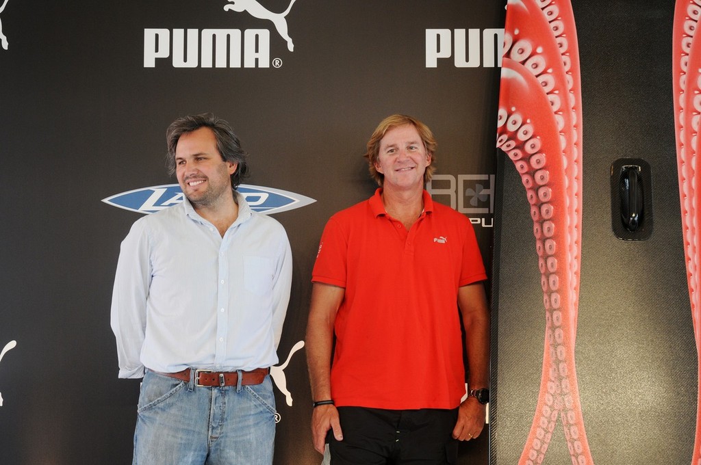 Skipper Ken Read and designer Juan Kouyoumdjian at the PUMA Ocean Racing powered by BERG Propulsion kick-off press conference and unveiling of the new Juan K designed paddleboard, Newport, Road Island, USA, 28 June 2011.
 photo copyright Volvo Ocean Race http://www.volvooceanrace.com taken at  and featuring the  class