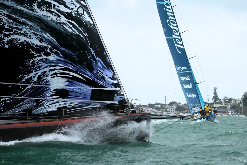 Puma cuts behind Telefonica - Volvo Ocean Race Auckland - Start March 18,2012 photo copyright Richard Gladwell www.photosport.co.nz taken at  and featuring the  class
