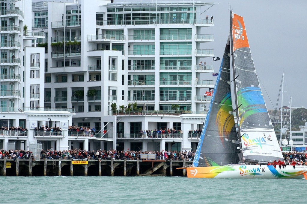 Sanya leads into the fans - including some watching from mast top level - Volvo Ocean Race Auckland - Start March 18,2012 photo copyright Richard Gladwell www.photosport.co.nz taken at  and featuring the  class