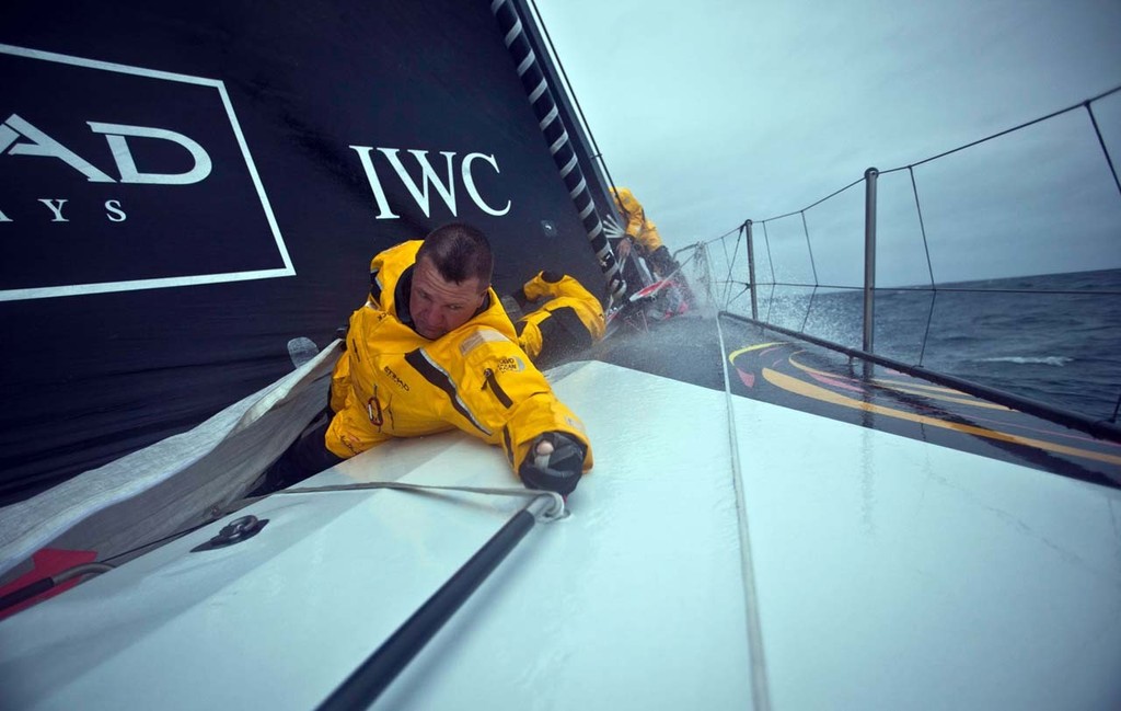 Anthony Nossiter during sail change onboard Abu Dhabi Ocean Racing during leg 4 of the Volvo Ocean Race 2011-12, from Sanya, China to Auckland, New Zealand. (Credit: Nick Dana/Abu Dhabi Ocean Racing/Volvo Ocean Race) photo copyright Nick Dana/Abu Dhabi Ocean Racing /Volvo Ocean Race http://www.volvooceanrace.org taken at  and featuring the  class