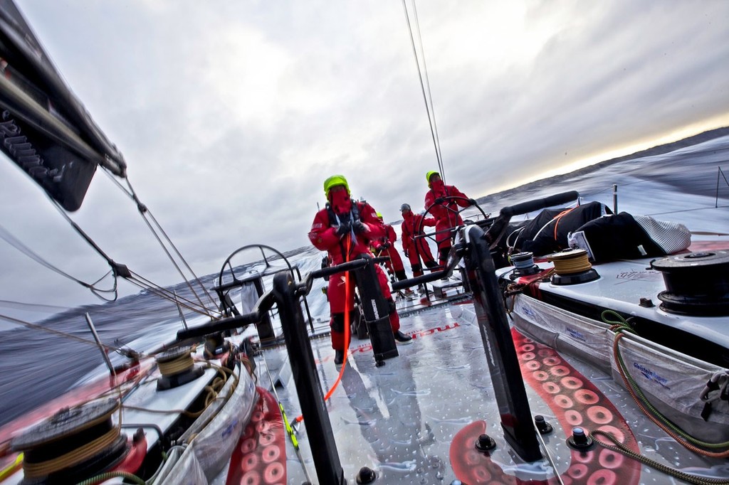 A brief moment of sunlight on an otherwise grey Southern Ocean day. PUMA Ocean Racing powered by BERG during leg 5 of the Volvo Ocean Race 2011-12, from Auckland, New Zealand, to Itajai, Brazil. © Amory Ross/Puma Ocean Racing/Volvo Ocean Race http://www.puma.com/sailing