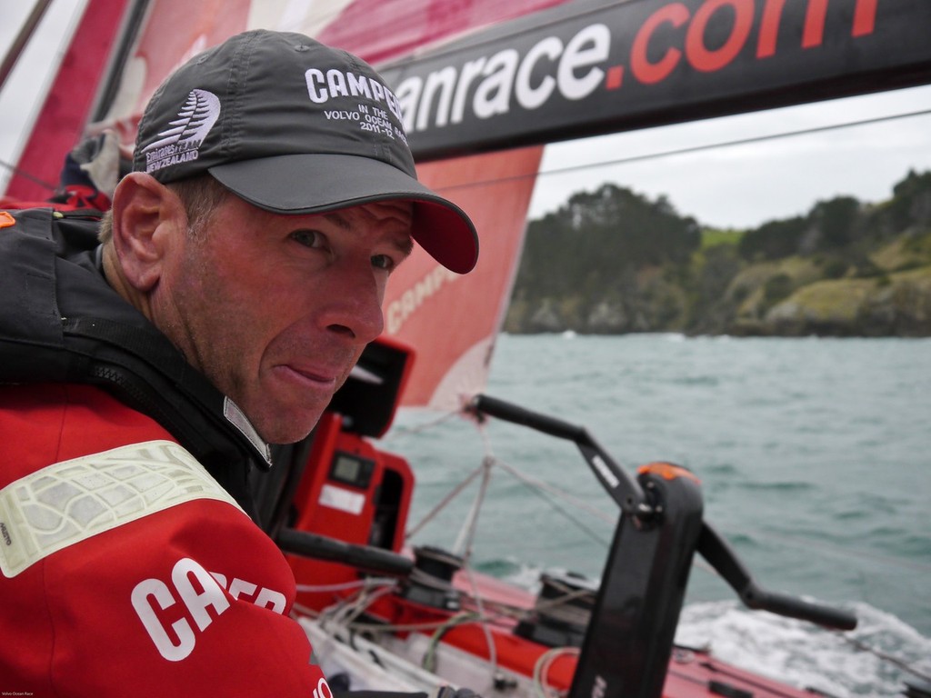 Rob Salthouse keeping an eye on the following boats from onboard Camper with Emirates Team New Zealand during leg 5 of the Volvo Ocean Race 2011-12, from Auckland, New Zealand to Itajai, Brazil © Hamish Hooper/Camper ETNZ/Volvo Ocean Race