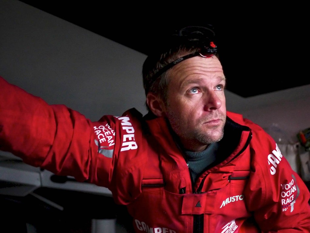 Skipper Chris Nicholson looks outside at the seething weather onboard CAMPER with Emirates Team New Zealand during leg 5 © Hamish Hooper/Camper ETNZ/Volvo Ocean Race