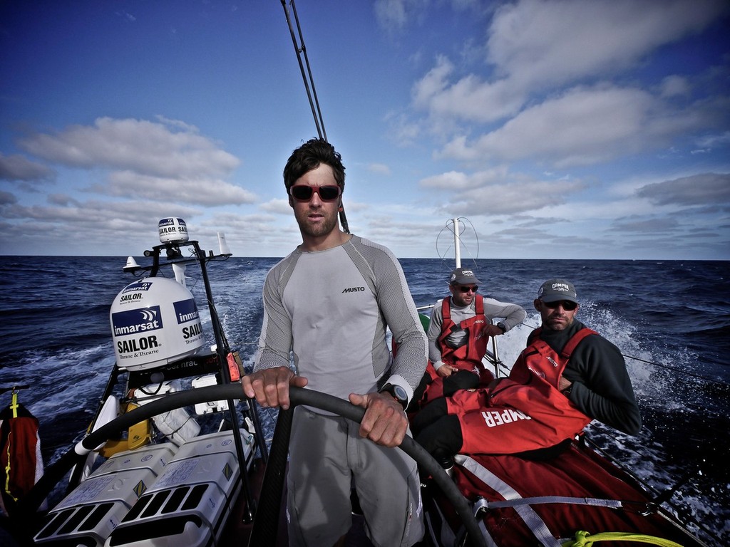 Daryl Wislang driving onboard CAMPER with Emirates Team New Zealand during leg 5 of the Volvo Ocean Race 2011-12 © Hamish Hooper/Camper ETNZ/Volvo Ocean Race