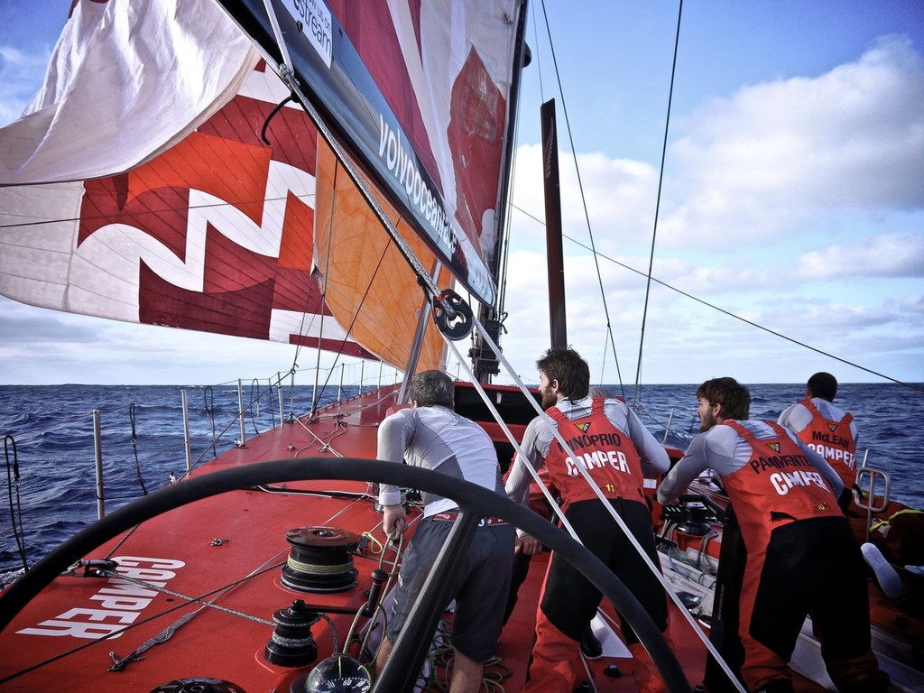 All eyes on the gybe onboard CAMPER with Emirates Team New Zealand during leg 5 of the Volvo Ocean Race 2011-12, from Auckland, New Zealand to Itajai, Brazil. (Credit: Hamish Hooper/CAMPER ETNZ/Volvo Ocean Race) photo copyright Hamish Hooper/Camper ETNZ/Volvo Ocean Race taken at  and featuring the  class