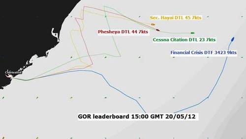 GOR leaderboard at 15:00 GMT 20/05/12 © Global Ocean Race http://globaloceanrace.com