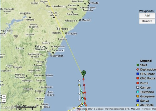 Volvo Ocean Race positions - Day 4, Leg 6 - heading for Recife © PredictWind.com www.predictwind.com