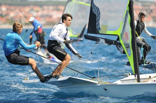 Marcus Hansen and Josh Probeski (NZL)were the best performed of the NZL competitors on the opening day of the sixth round of the ISAF World Cup at Weymouth. © Nikola Sisko