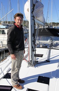 Shane Crookshanks from Vicsail Pittwater stands in the approximate position of where the mast was in older Oceanis craft.. - Oceanis 45 photo copyright  John Curnow taken at  and featuring the  class