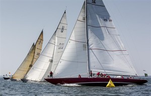 12 Metre AMERICAN EAGLE, USA 21, leads over COLUMBIA, USA 16, on Day 1 - New York Yacht Club Race Week - Classics photo copyright  Rolex/Daniel Forster http://www.regattanews.com taken at  and featuring the  class