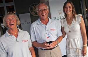 Rolex Watch USA's Colette Bennett presented the Daily Winner's Trophy to Struntje light's skipper Wolfgang Schaefer and his wife and navigator Angela Schaefer.  - Rolex Farr 40 North American Championship 2012 photo copyright Daniel Forster http://www.DanielForster.com taken at  and featuring the  class