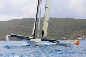 Line honours for Peter Aschenbrenner's 63ft Trimaran in the Round Virgin Gorda Race  - BVI Spring Regatta and Sailing Festival 2012 photo copyright BVI Yacht Shots /BVI Spring Regatta & Sailing Festival http://www.bvispringregatta.org taken at  and featuring the  class