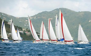 Bareboat fleet start on day one  - BVI Spring Regatta and Sailing Festival 2012 photo copyright BVI Spring Regatta & Sailing Festival http://bvispringregatta.org/ taken at  and featuring the  class