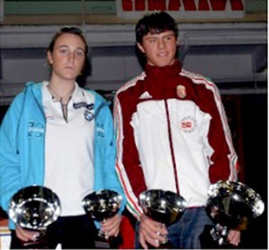 Byte CII European Championship and YOG Qualifier 2009 - On the left, Women's runner-up Lara Vadlau of Austria and, on the right, 
the Men's Winner, Peter Batho of Hungary. photo copyright Byte Class http://bytechamps.org/ taken at  and featuring the  class
