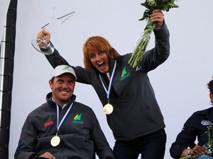 Daniel Fitzgibbon and Liesl Tesch on the podium in Hyeres - Semaine Olympique Francaise 2012 photo copyright Katie Culbert taken at  and featuring the  class