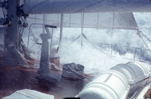 Decks awash on Dyna in the 1972 storm, the Bermuda race’s worst. photo copyright  John Rousmaniere taken at  and featuring the  class