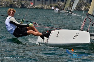 Finn Drummond approaches the top mark, European A class Championships, Lake Garda photo copyright SW taken at  and featuring the  class