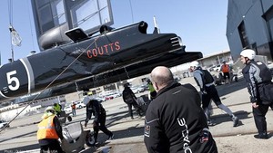 Oracle Coutts suffered substantial hull damage in the training incident photo copyright Guilain Grenier Oracle Team USA http://www.oracleteamusamedia.com/ taken at  and featuring the  class