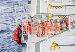 Mehitable rescue - the sailors are brought on board the bulk carrier photo copyright  SW taken at  and featuring the  class
