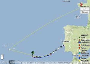 The fleet has made good progress to the Azores as at 1900hrs UTC on June 11, 2012. Leg 8 of the Volvo Ocean Race photo copyright PredictWind.com www.predictwind.com taken at  and featuring the  class