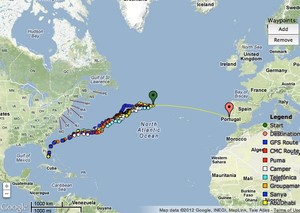 The Volvo fleet has climbed north before turning east to head for Lisbon on leg 7 from Miami to Lisbon. photo copyright PredictWind.com www.predictwind.com taken at  and featuring the  class
