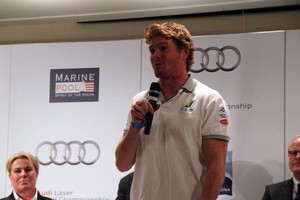 Tom Slingsby during prizegiving ceremonies - Laser World Championship 2012 photo copyright Deike Flemming http://www.laserworldchampionship.com/ taken at  and featuring the  class