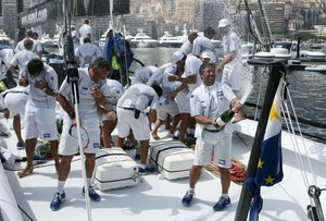 Sailing-yacht-Esimit-Europa-2-Crew-celebrate-breaking-Palermo-Monte-Carlo-record-Photo-by-Andrea-Carloni-665x451 photo copyright  SW taken at  and featuring the  class