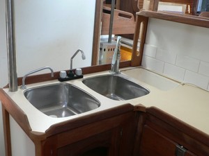Sinks with taps for saltwater(r), Tank water and Filtered water(L) photo copyright  SW taken at  and featuring the  class