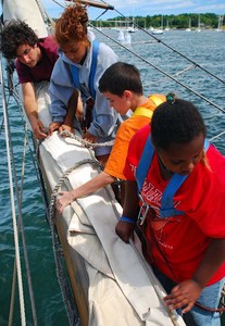 Youth engaging in sail training aboard Sloop Providence - Tall Ships America photo copyright  Matthew Maples taken at  and featuring the  class
